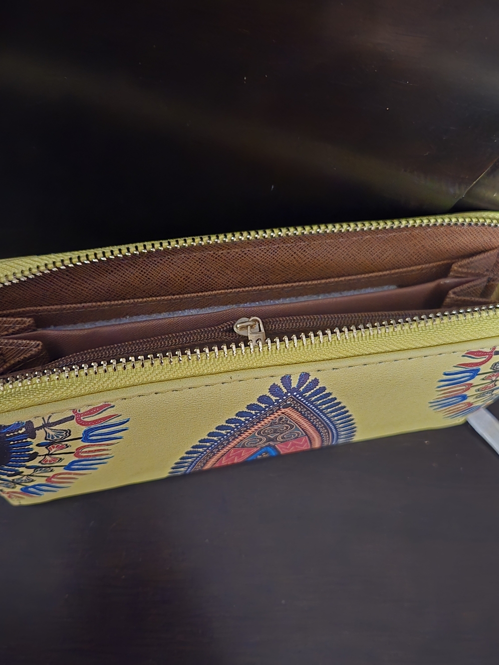 Yellow Printed Women's Zip Wallet with Multicolor Ethnic Motif - Picture 3 of 4